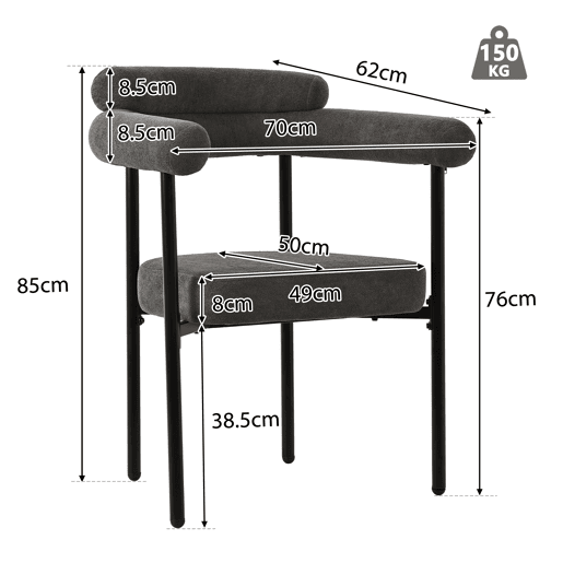 Conjunto de 4 cadeiras de veludo - com braços - Cinzento Conjunto de 4 cadeiras de veludo - com braços - Cinzento