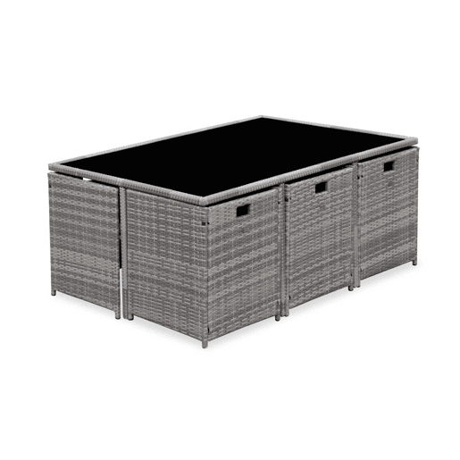 Mesa de jardim em resina com 10 cadeiras + capa de proteção, Vabo 10 + cobertura, Tons de cinza, 110x168x73 cm