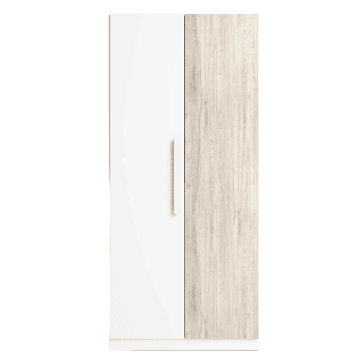 Guarda-roupa para quarto juvenil Estelle estilo nórdico em branco fosco e carvalho Sahara com 2 portas 90x200 cm