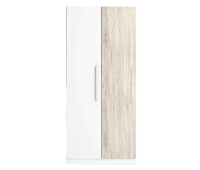 Mueble armario para habitación dormitorio juvenil estelle estilo nórdico en color blanco mate y roble sahara con 2 puertas 90x200 cm