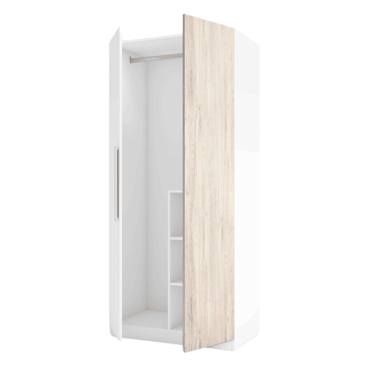 Guarda-roupa para quarto juvenil Estelle estilo nórdico em branco fosco e carvalho Sahara com 2 portas 90x200 cm