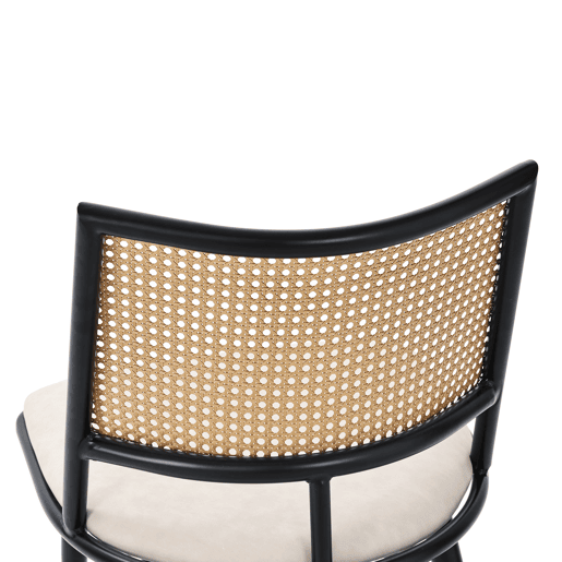 Conjunto de 2 cadeiras de jantar com almofada em pele sintética e encosto em PE rattan - Preto