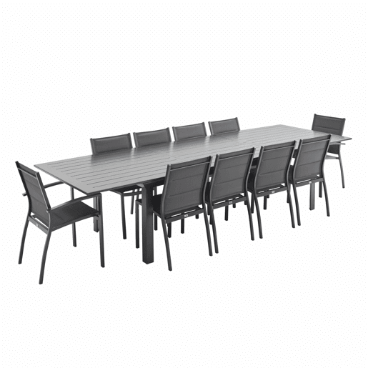 Mesa de jardim extensível de alumínio, 10 lugares, Odenton 10, Antracite, 335x110x74 cm