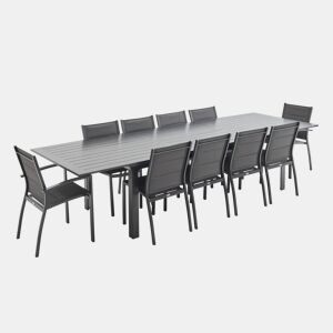 Mesa de jardim extensível de alumínio, 10 lugares, Odenton 10, Antracite, 335x110x74 cm