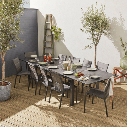Mesa de jardim extensível de alumínio, 10 lugares, Odenton 10, Antracite, 335x110x74 cm