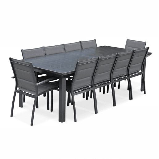 Mesa de jardim extensível de alumínio, 10 lugares, Odenton 10, Antracite, 335x110x74 cm