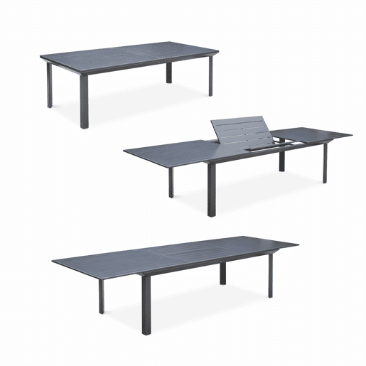 Mesa de jardim extensível de alumínio, 10 lugares, Odenton 10, Antracite, 335x110x74 cm
