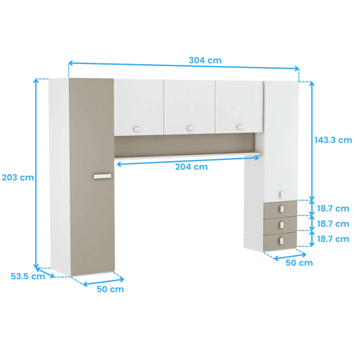Guarda-roupa infantil Tidy Bridge Youth para quarto infantil 304x203cm Guarda-roupa infantil Tidy Bridge Youth para quarto infantil 304x203cm