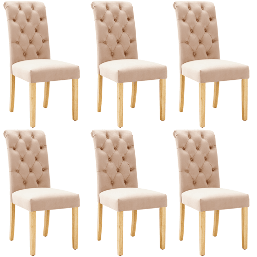 Conjunto de 6 cadeiras de veludo com pernas de carvalho - Castanho Conjunto de 6 cadeiras de veludo com pernas de carvalho - Castanho