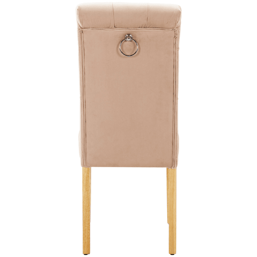 Conjunto de 6 cadeiras de veludo com pernas de carvalho - Castanho Conjunto de 6 cadeiras de veludo com pernas de carvalho - Castanho