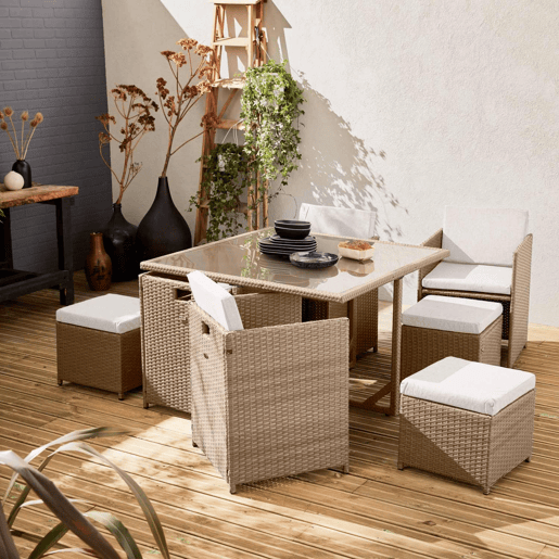 Mesa de jardim 4-8 lugares + capa de proteção, Vabo 8 + cobertura, Beige, 110x110x73 cm