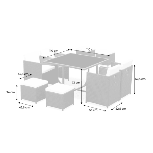 Mesa de jardim 4-8 lugares + capa de proteção, Vabo 8 + cobertura, Beige, 110x110x73 cm