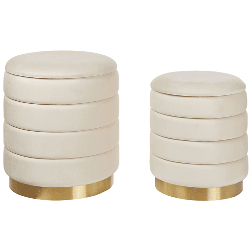 Conjunto de 2 tamboretes com arrumação GARLAND Veludo Creme claro 4033 cm 4034 cm 4438 cm