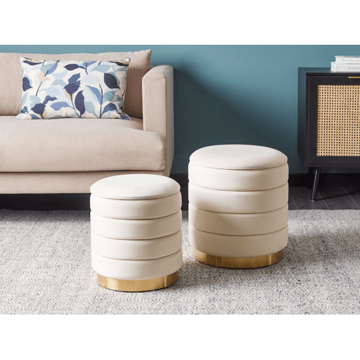 Conjunto de 2 tamboretes com arrumação GARLAND Veludo Creme claro 4033 cm 4034 cm 4438 cm