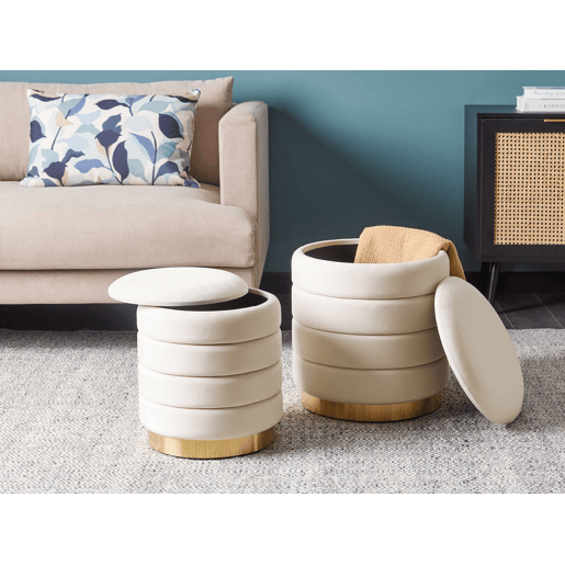 Conjunto de 2 tamboretes com arrumação GARLAND Veludo Creme claro 4033 cm 4034 cm 4438 cm