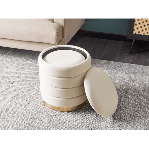 Conjunto de 2 tamboretes com arrumação GARLAND Veludo Creme claro 4033 cm 4034 cm 4438 cm