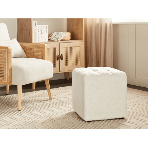 Pufe KANSAS Bouclé Branco 38 cm 38 cm 39 cm