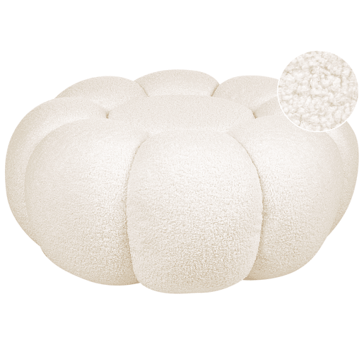Pufe BEAUFORT Bouclé Branco creme 60 cm 60 cm 27 cm