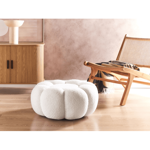 Pufe BEAUFORT Bouclé Branco creme 60 cm 60 cm 27 cm