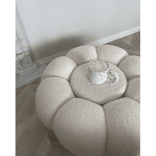 Pufe BEAUFORT Bouclé Branco creme 60 cm 60 cm 27 cm