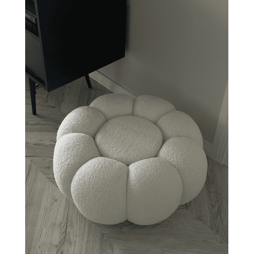 Pufe BEAUFORT Bouclé Branco creme 60 cm 60 cm 27 cm