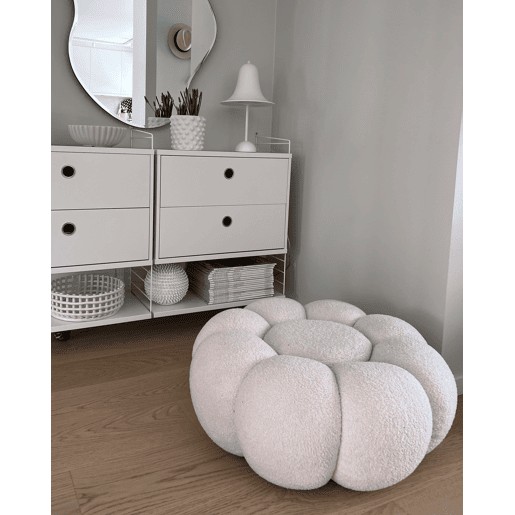 Pufe BEAUFORT Bouclé Branco creme 60 cm 60 cm 27 cm