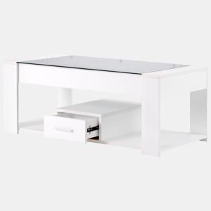 Mesa de centro retangular de painel de partículas com 1 gaveta,branco