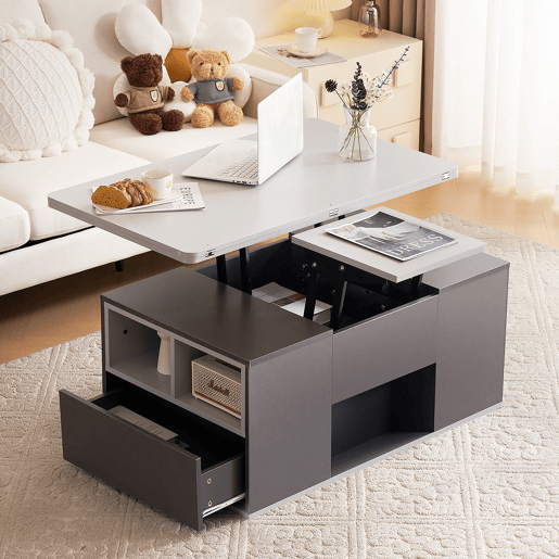 Mesa de centro elevável retangular de painel de partículas,cinzento Mesa de centro elevável retangular de painel de partículas,cinzento