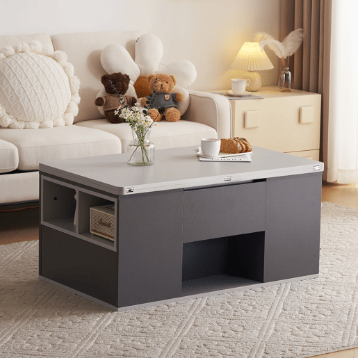 Mesa de centro elevável retangular de painel de partículas,cinzento Mesa de centro elevável retangular de painel de partículas,cinzento