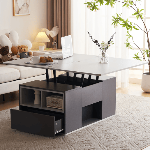 Mesa de centro elevável retangular de painel de partículas,cinzento Mesa de centro elevável retangular de painel de partículas,cinzento