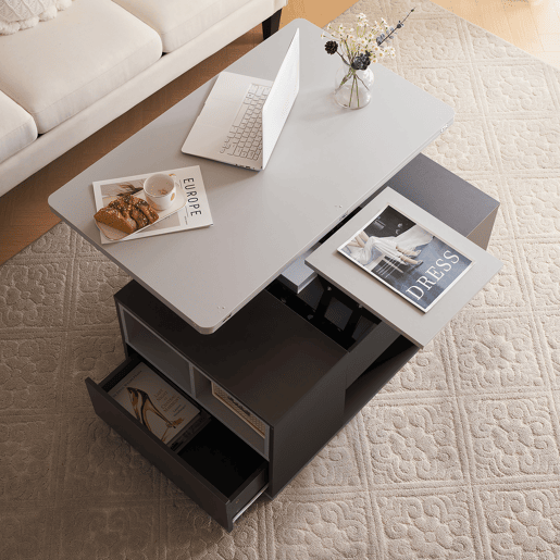 Mesa de centro elevável retangular de painel de partículas,cinzento Mesa de centro elevável retangular de painel de partículas,cinzento
