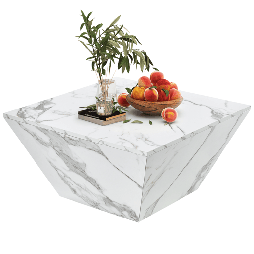 Mesa de centro trapezoidal de mdf com 2 gavetas,branco Mesa de centro trapezoidal de mdf com 2 gavetas,branco