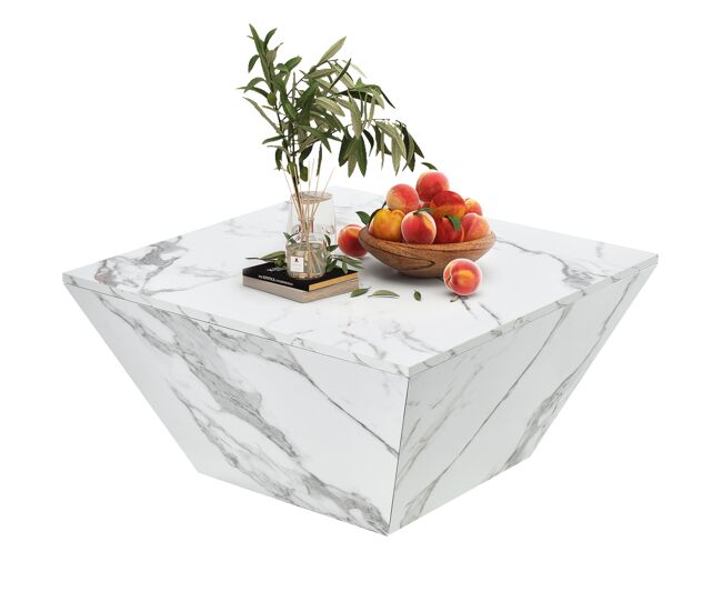 Mesa de centro trapezoidal de mdf con 2 cajones,blanco