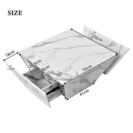 Mesa de centro trapezoidal de mdf com 2 gavetas,branco Mesa de centro trapezoidal de mdf com 2 gavetas,branco