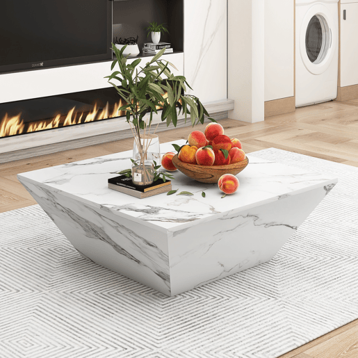 Mesa de centro trapezoidal de mdf com 2 gavetas,branco Mesa de centro trapezoidal de mdf com 2 gavetas,branco