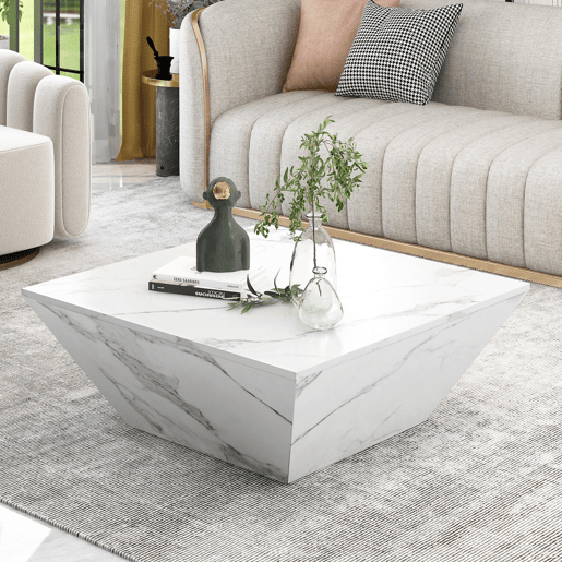 Mesa de centro trapezoidal de mdf com 2 gavetas,branco Mesa de centro trapezoidal de mdf com 2 gavetas,branco