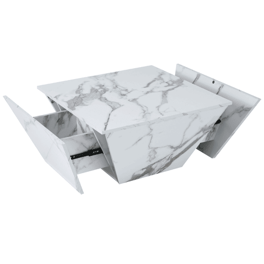 Mesa de centro trapezoidal de mdf com 2 gavetas,branco Mesa de centro trapezoidal de mdf com 2 gavetas,branco