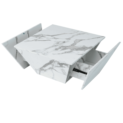 Mesa de centro trapezoidal de mdf com 2 gavetas,branco Mesa de centro trapezoidal de mdf com 2 gavetas,branco