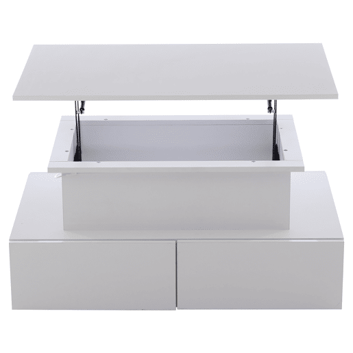 Mesa de centro elevável retangular de painel de partículas com 4 gavetas e luz led,branco Mesa de centro elevável retangular de painel de partículas com 4 gavetas e luz led,branco