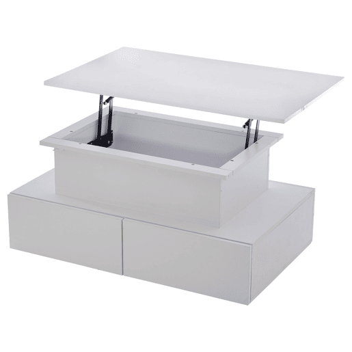 Mesa de centro elevável retangular de painel de partículas com 4 gavetas e luz led,branco Mesa de centro elevável retangular de painel de partículas com 4 gavetas e luz led,branco