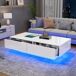 Mesa de centro rectangular de panel de partículas con 2 cajones 115x55 Mesa de centro rectangular de panel de partículas con 2 cajones 115x55 Blanco