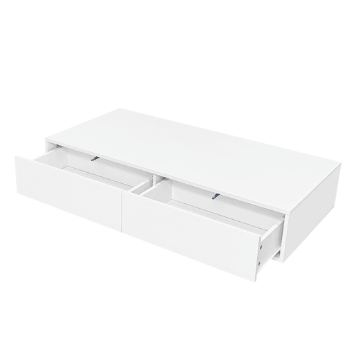 Mesa de centro retangular de painel de partículas com 2 gavetas e luz led,branco Mesa de centro retangular de painel de partículas com 2 gavetas e luz led,branco