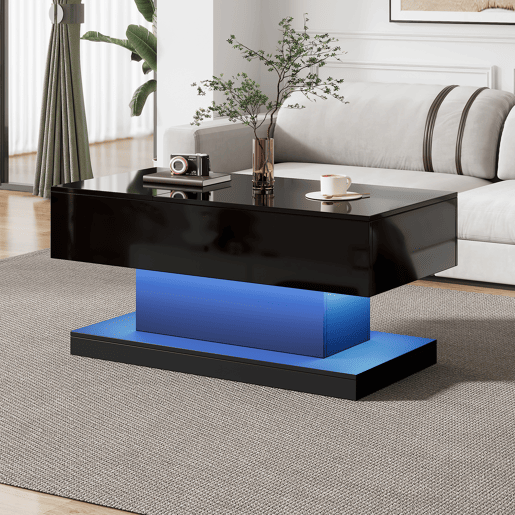 Mesa de centro elevável retangular de painel de partículas com luz led,preto Mesa de centro elevável retangular de painel de partículas com luz led,preto