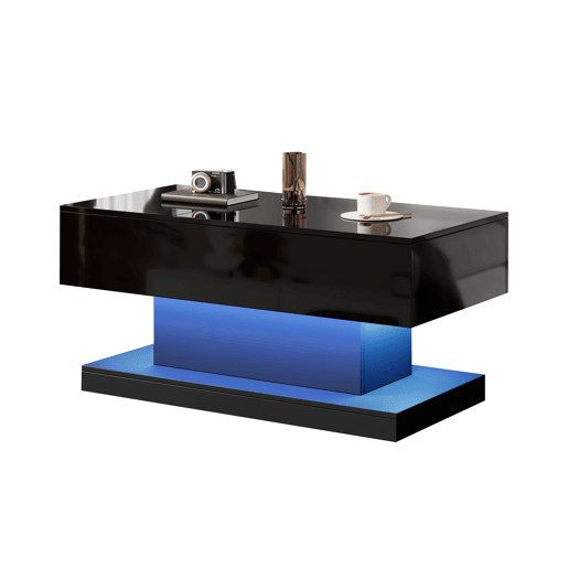 Mesa de centro elevável retangular de painel de partículas com luz led,preto Mesa de centro elevável retangular de painel de partículas com luz led,preto