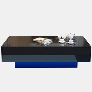Mesa de centro retangular de painel de partículas com 2 gavetas e luz led,preto