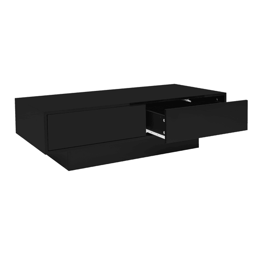 Mesa de centro retangular de painel de partículas com 2 gavetas e luz led,preto