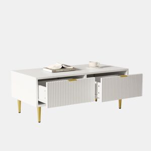 Mesa de centro retangular de mdf com 2 gavetas,branco