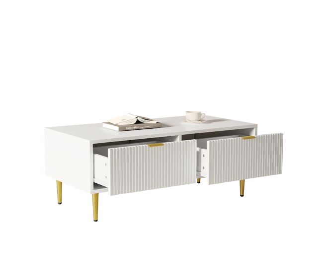 Mesa de centro rectangular de mdf con 2 cajones,blanco