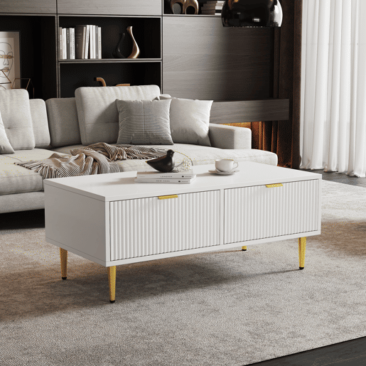 Mesa de centro retangular de mdf com 2 gavetas,branco Mesa de centro retangular de mdf com 2 gavetas,branco
