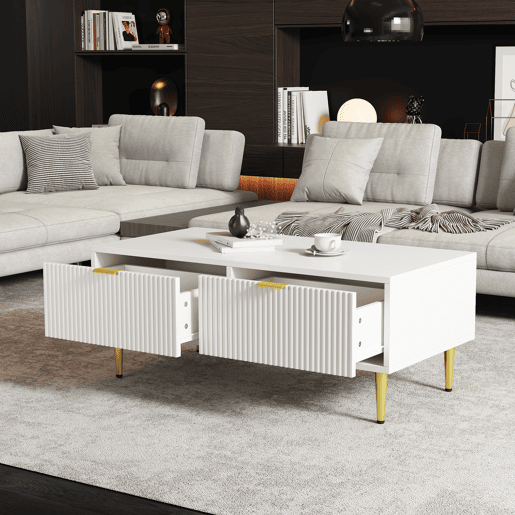 Mesa de centro retangular de mdf com 2 gavetas,branco Mesa de centro retangular de mdf com 2 gavetas,branco